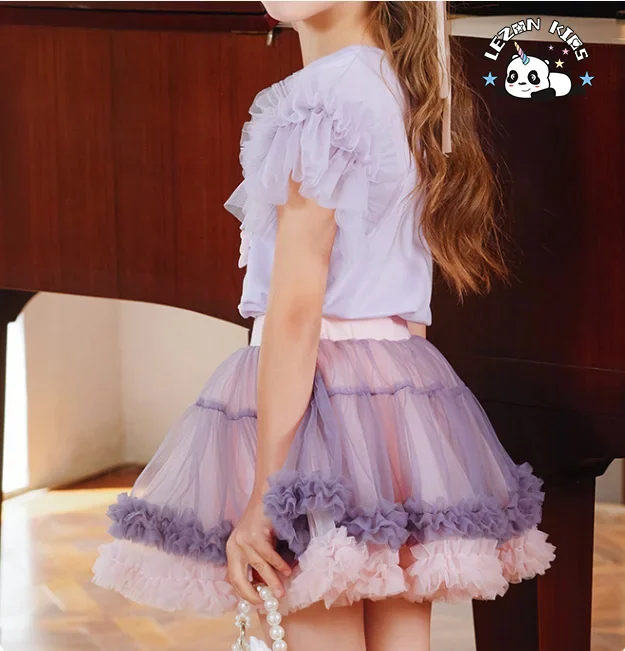 LEZONKIDS - New Design Two Piece Girl Princess Lace unicorn  Printing Suit Dress T-shirt Tutu Skirt for Girls